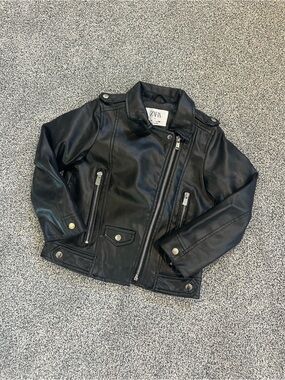 ZARA Kids Black Faux Leather Moto Jacket